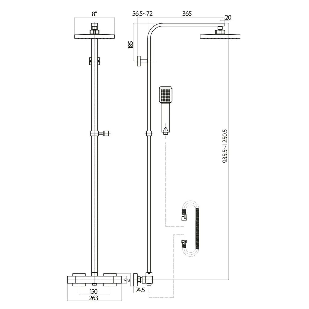 Elliot Chrome Square Rigid Riser Shower-HPS Hartlepool Plumbing Supplies
