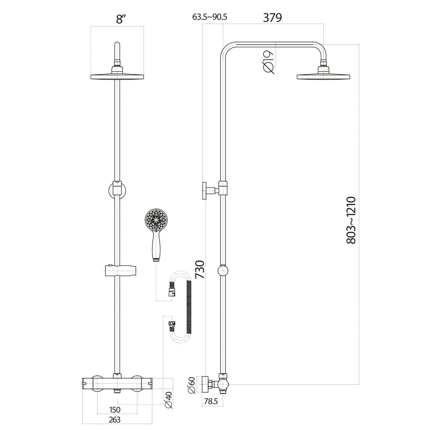 Serena Chrome Round Rigid Riser Shower Set-HPS Hartlepool Plumbing Supplies