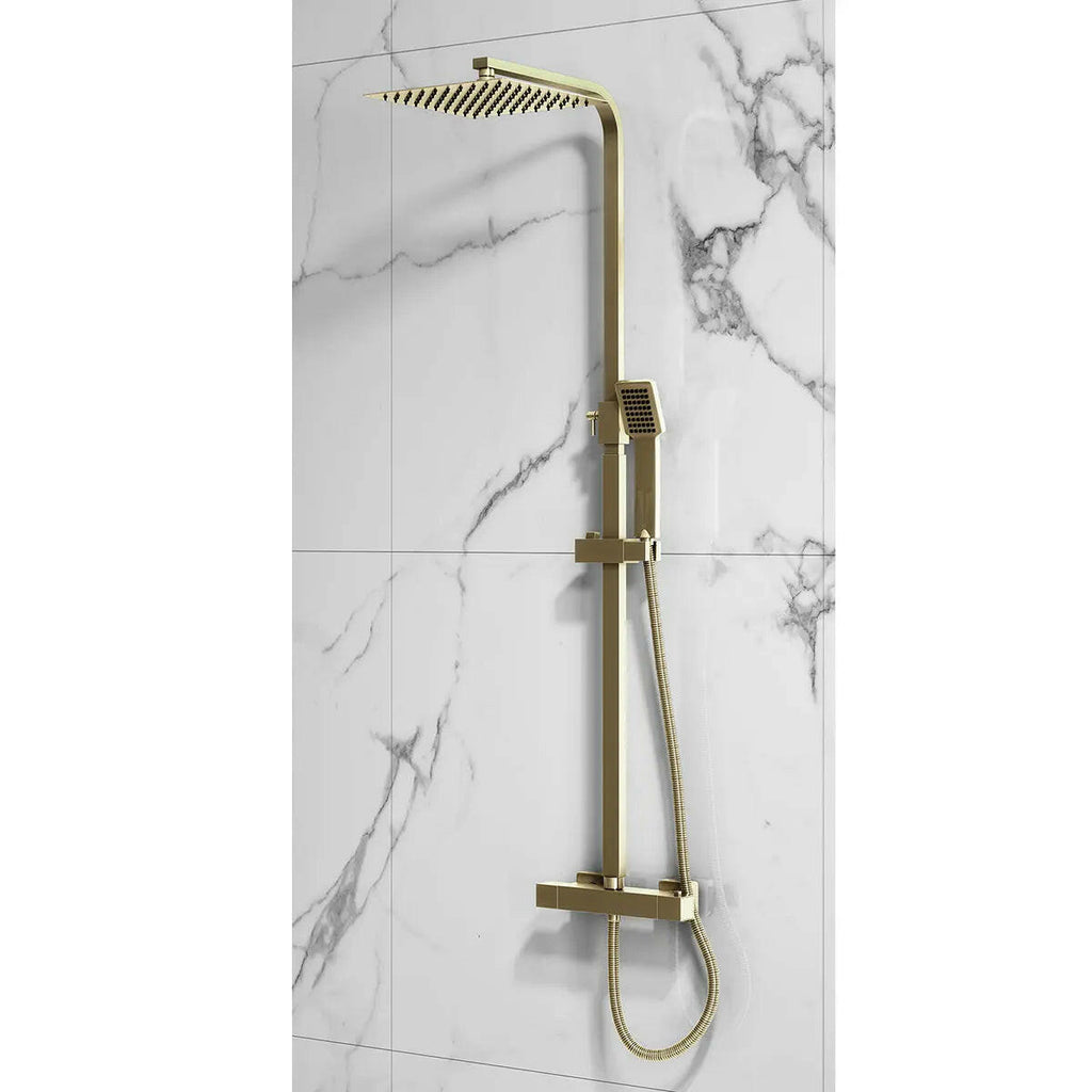 Elliot Brushed Brass Square Rigid Riser Shower-HPS Hartlepool Plumbing Supplies