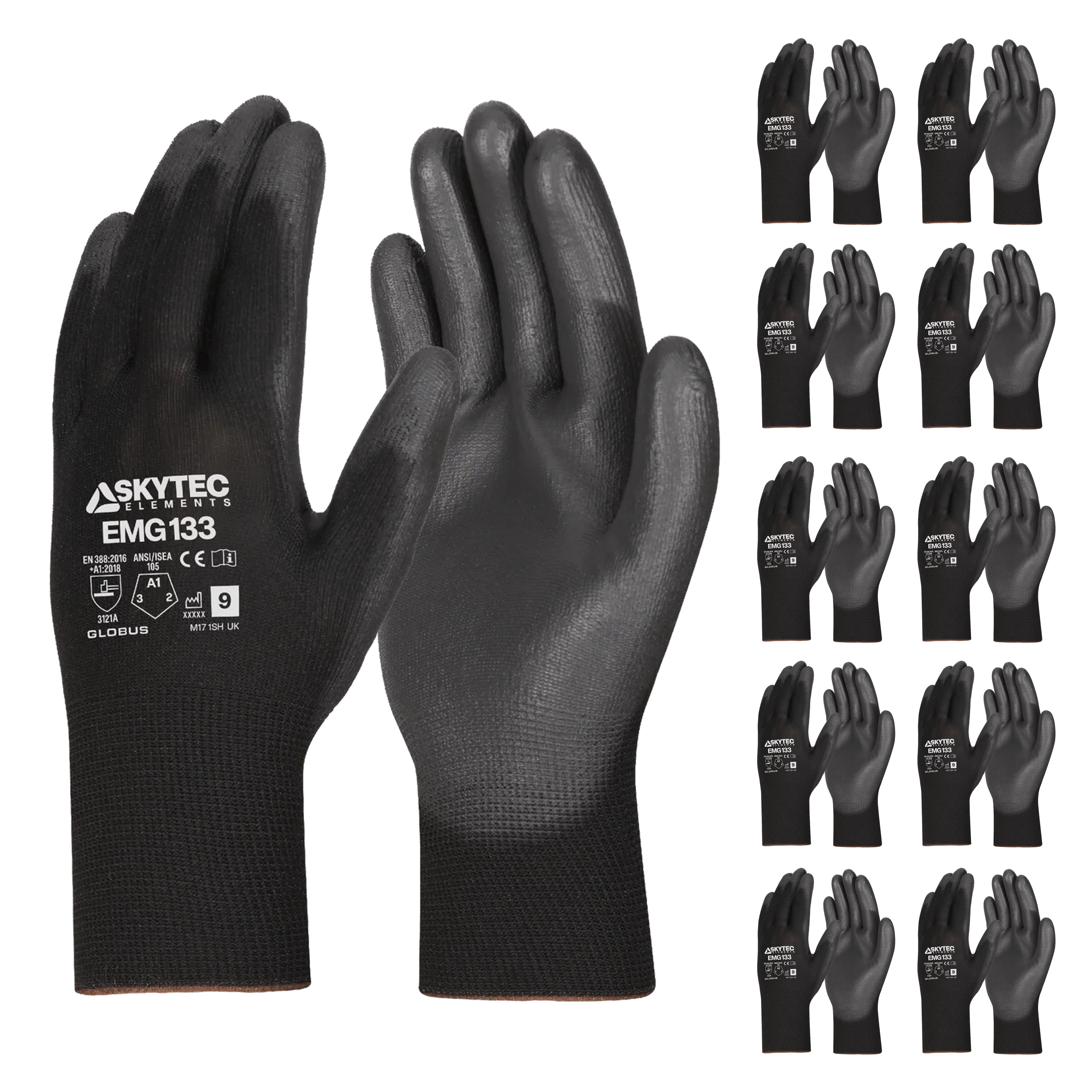 SKYTEC ELEMENTS EMG133 Black Multi Purpose PU Palm Coated Work Gloves (PACK of 120 PAIRS) Mstore