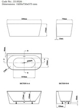 Brockland 1600 x 750 x 575mm (450mm Depth) Freestanding Bath - White HPS Hartlepool Plumbing Supplies