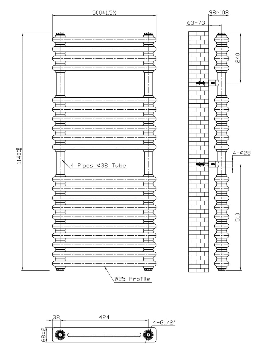 Kolumn Towel Rail WHITE GLOSS K-RAD HPS Hartlepool Plumbing Supplies