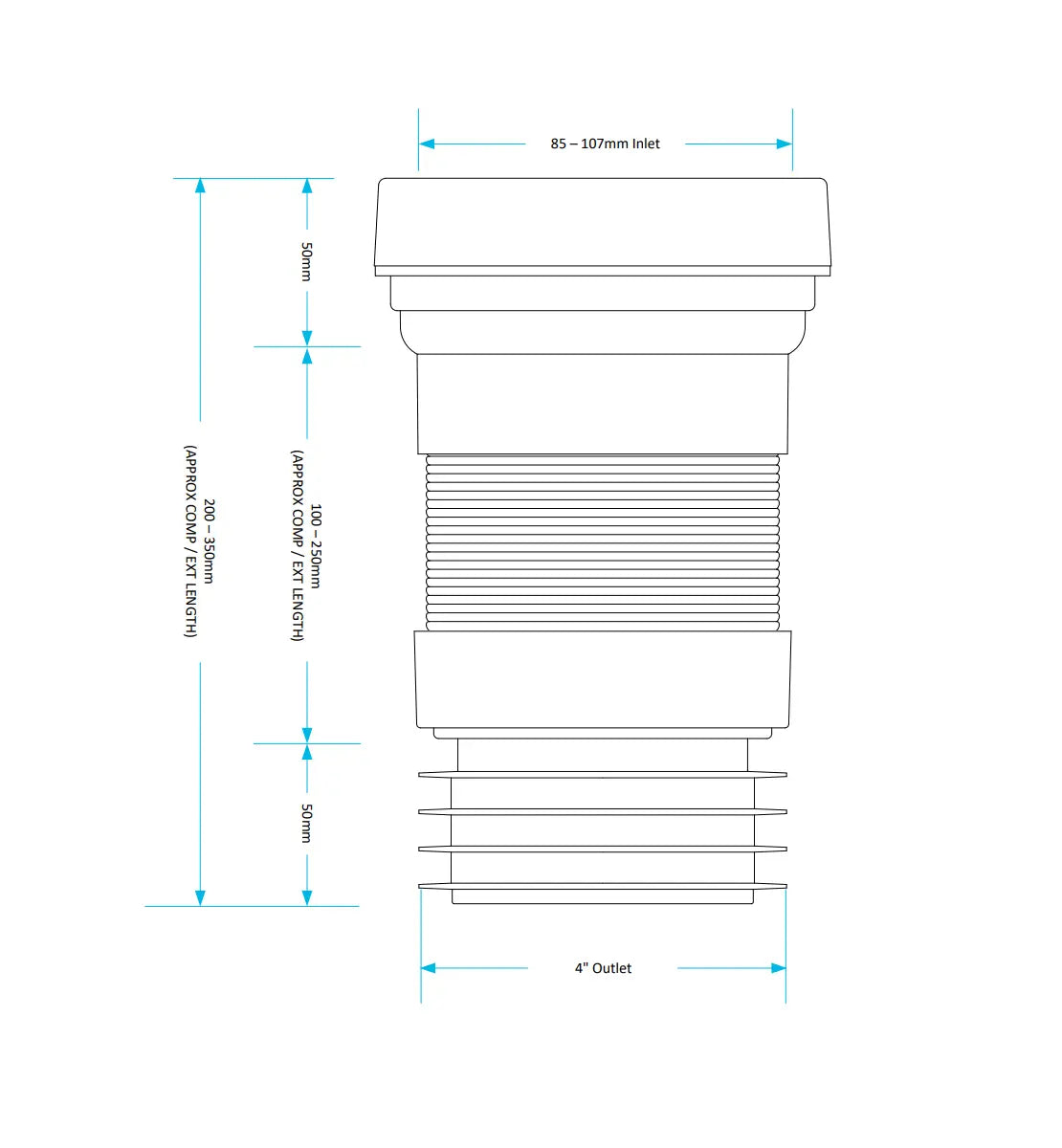 Mini Flexible Pan Connector (200 - 350mm) Hartlepool Plumbing Supplies