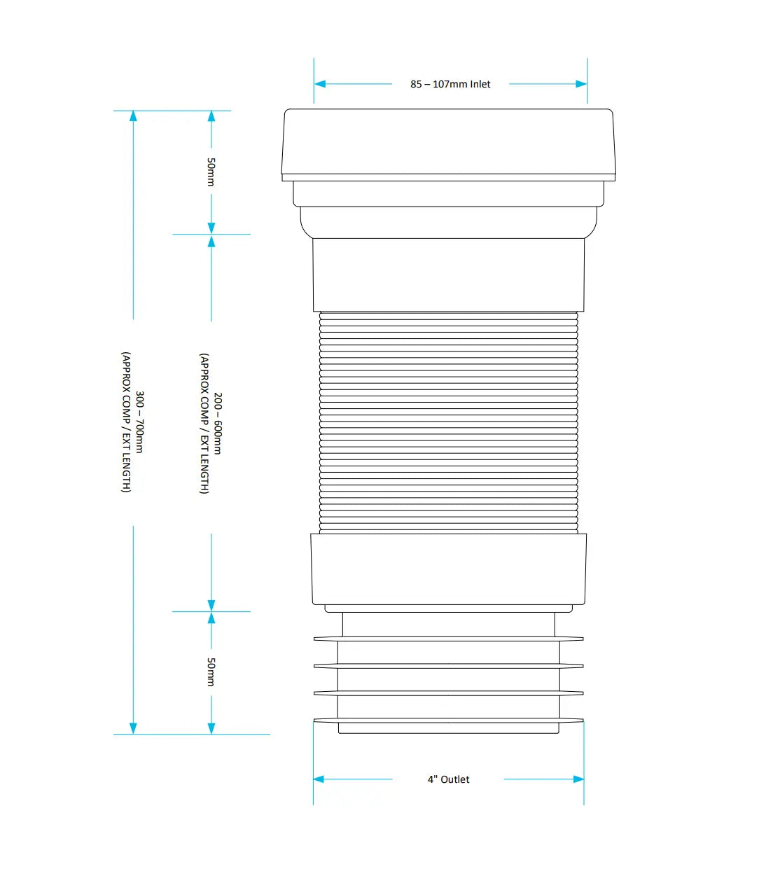 Long Flexible Pan Connector (300 - 700mm) Hartlepool Plumbing Supplies