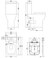 Nuie Ava Open Back Comfort Height Rimless Toilet Set with Seat