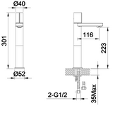 Technical drawing of a plumbing component with dimensions