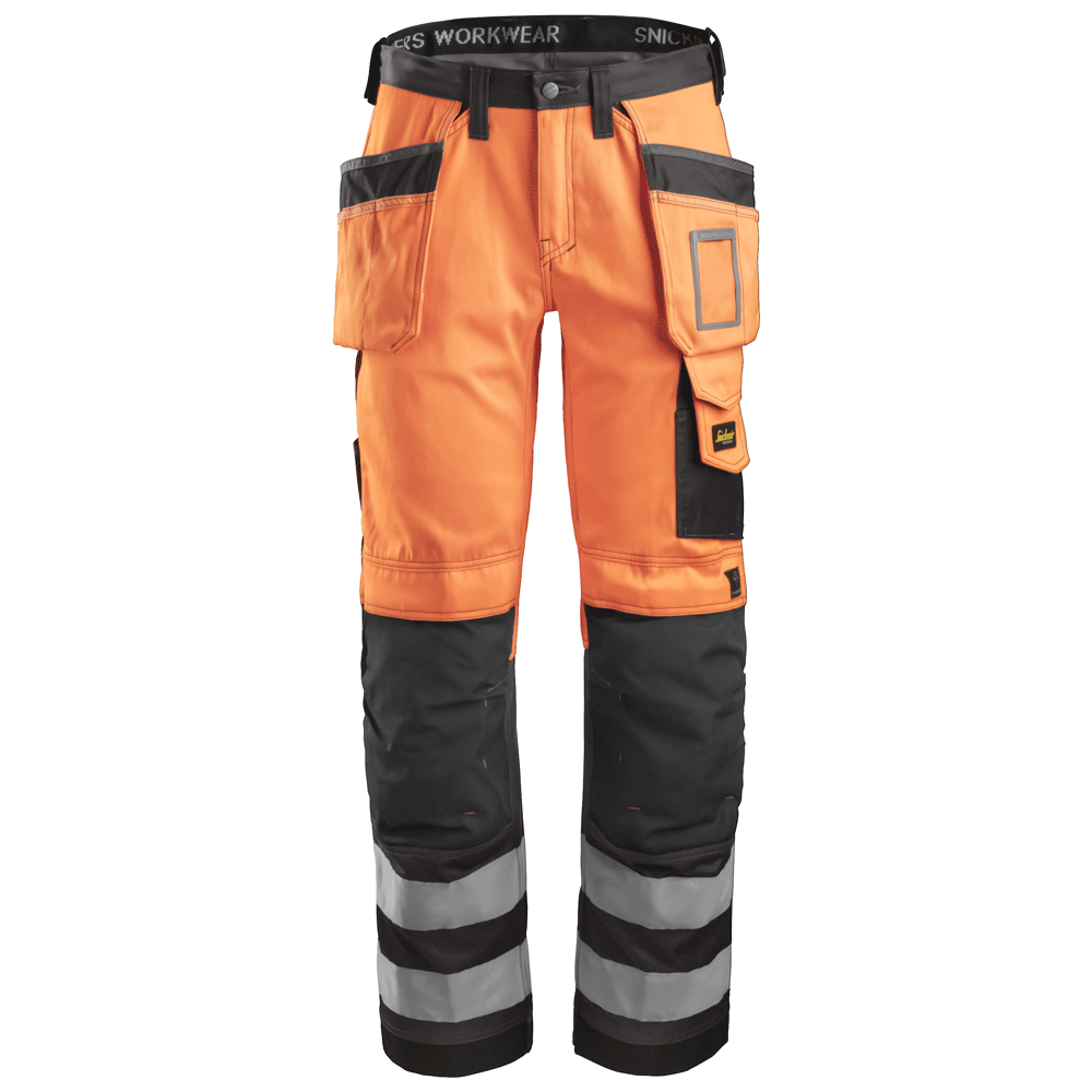 Snickers 3233 High-Vis Holster Pocket Trousers, Class 2 Hi-Vis Orange / Muted Black / Waist 31"- Leg 35"- Snickers Size 146 Workwear Nation Ltd